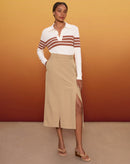 SAIA MIDI COM FENDAS ALFAIATARIA - BEGE