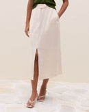 SAIA MIDI COM FENDA FRONTAL ALFAIATARIA - MANTEIGA