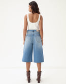 BERMUDA JEANS ALONGADA EVASÊ - AZUL MÉDIO