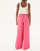 Calça Wide Leg Cós Elástico com Pregas - Coral