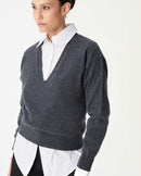 SUÉTER CASHMERE DELUXE GOLA V  - CINZA MESCLA ESCURO