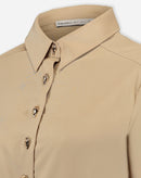 CAMISA ALONGADA COM FENDA - BEGE