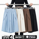 [Leve 4, Pague 2] Shorts Ayla Feminino em Poliéster e Elastano de Cintura Alta com Pregas Frontais e Cós Elástico