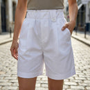 [Leve 6, Pague 3] Short Elara Feminino em Poliéster Soft, Elastano Macio e Algodão de Cintura Alta com Cós Franzido e Botão Decorativo